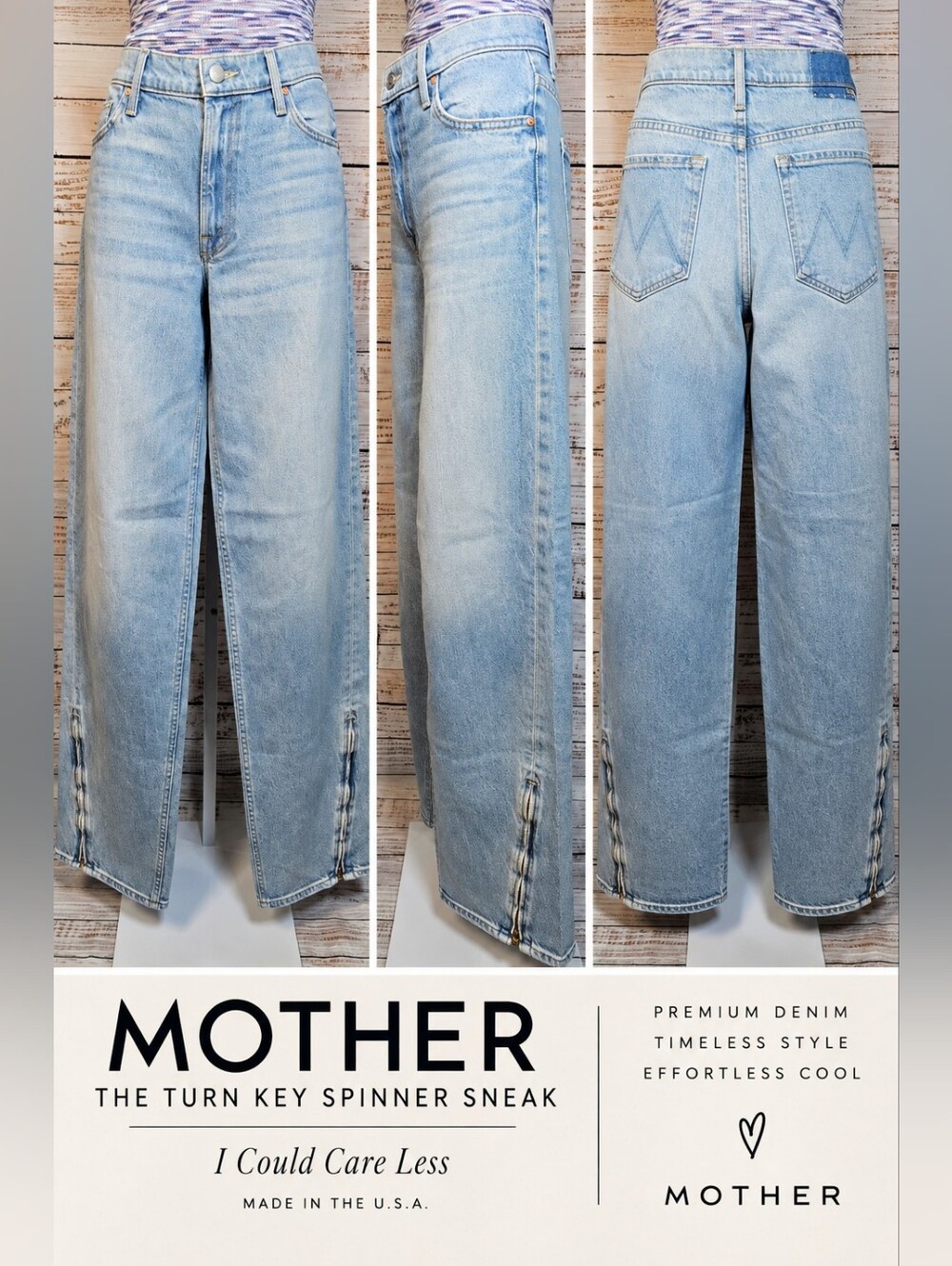MOTHER Turn Key Spinner Sneak High Rise Wide Leg Zip Jeans 27 I Could Care Less